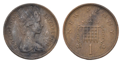 Великобритания 1 пенни 1976 Елизавета II (1952-2022) KM 915, Spink 4237 (B1) бронза 4697-944