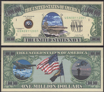 США 1000000 долларов 2001 Военно-морские силы США бумага UNC (пресс) 7197-16-3