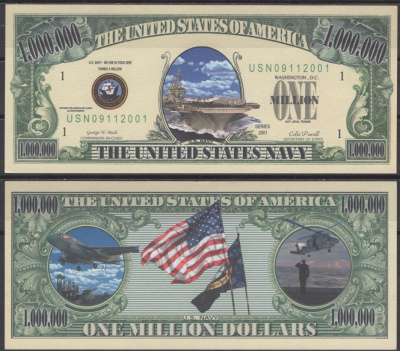 США 1000000 долларов 2001 Военно-морские силы США бумага UNC (пресс) 7197-16-3