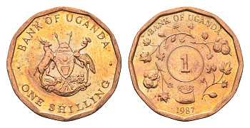 Уганда 1 шиллинг 1987 KM 27 сталь плакированная медью UNC 4513-354