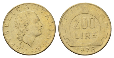 Италия 200 лир 1978 R, шестерня KM 105 алюминиевая бронза 4631-851