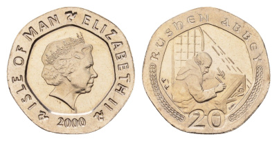 Остров Мэн 20 пенсов 2000 KM 1040 медно-никель UNC 92-315