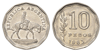 Аргентина 10 песо 1963 Гаучо KM 60 сталь плакированная никелем 4571-1241