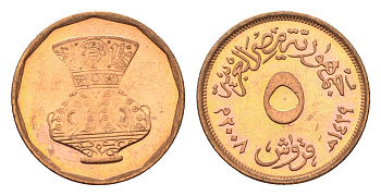 Египет 5 пиастров 2008 кувшин KM 941a сталь плакированная медью UNC 4684-752