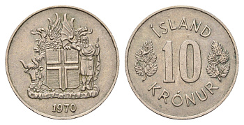 Исландия 10 крон 1970 KM 15 медно-никель 4586-622