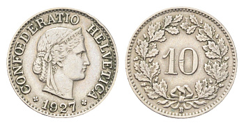 Швейцария 10 раппенов 1927 B KM 27 медно-никель 4708-142