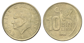 Турция 10000 лир 1998 Кемаль Ататюрк KM 1027 медь никель цинк 4620-756
