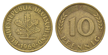 ФРГ 10 пфеннигов 1969 F KM 108, J. 383 сталь плакированная латунью 4684-1168