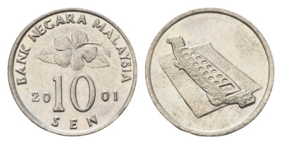 Малайзия 10 сенов 2001 цветок KM 51 медно-никель 4576-165