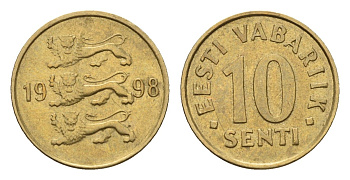 Эстония 10 сентов 1998 KM 22 латунь 4689-651