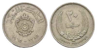 Ливия 25 миллим 1965 год-тип KM 9 медно-никель 4579-135