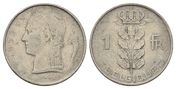 Бельгия 1 франк 1952 Belgique KM 142 медно-никель 4684-817