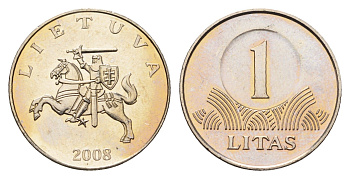 Литва 1 лит 2008 KM 111 медно-никель UNC 4650-1223
