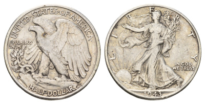 США 1/2 доллара (50 центов) 1943 D KM 142 серебро 4044-1022