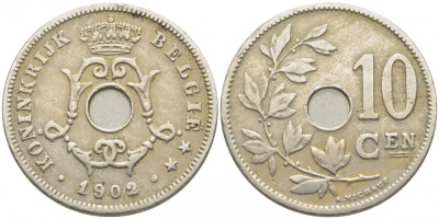 Бельгия 10 сантимов 1902 Belgie KM 49 медно-никель 3856-434