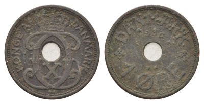 Дания 1 эре 1936 N, Кристиан X (1912-1947) KM 826 бронза 4701-613