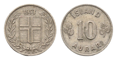 Исландия 10 эйре 1953 KM 10 медно-никель 4696-254