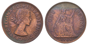 Великобритания 1 пенни 1965 Елизавета II (1952-2022) KM 897, Spink 4157 бронза 4183-912