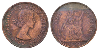 Великобритания 1 пенни 1965 Елизавета II (1952-2022) KM 897, Spink 4157 бронза 4183-912
