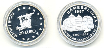 Финляндия 20 евро 1997 Хямеэнлинна SCARCE 115 серебро PROOF 00-00