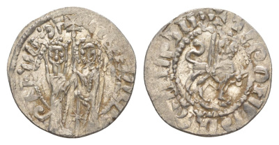 Киликийская Армения трам 1226-1271 Хетум I и царица Забель, держат крест/лев с патриаршим крестом  серебро    1516-433