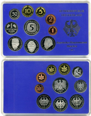 ФРГ государственный набор из 10 монет 1990 D PROOF 7-5-2-09