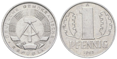 ГДР 1 пфенниг 1962 A KM 8.1 алюминий 206-1037