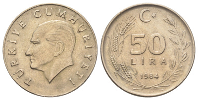 Турция 50 лир 1984 Кемаль Ататюрк KM 966 медь никель цинк 4699-1236