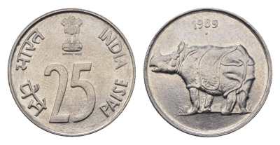 Индия 25 пайс 1989 KM 54 нержавеющая сталь UNC 4690-224