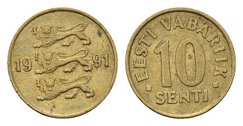 Эстония 10 сентов 1991 KM 22 латунь 4696-118