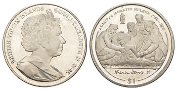 Британские Виргинские острова 1 доллар 2005 Горацио Нельсон - Смерть Нельсона KM 324 медно-никель BU 1066-13-24