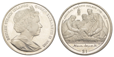 Британские Виргинские острова 1 доллар 2005 Горацио Нельсон - Смерть Нельсона KM 324 медно-никель BU 1066-13-24