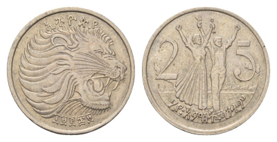 Эфиопия 25 сантимов 1977 KM 46 медно-никель 4619-611