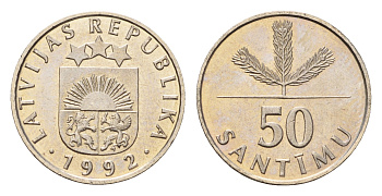 Латвия 50 сантимов 1992 KM 13 медно-никель UNC M82-16