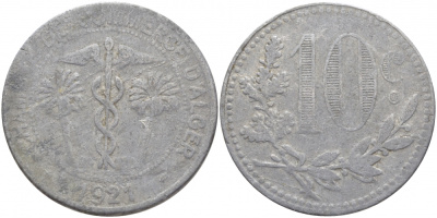 Алжир, Французская оккупация 10 сантимов 1921 Alger Chamber of Commerce KM TnA5 алюминий 114-916