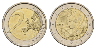 Австрия 2 евро 2018 100 лет Австрии KM 3275 биметалл UNC 4681-716