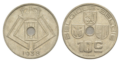 Бельгия 10 сантимов 1938 Belgique - Belgie, Леопольд III (1934-1947) KM 112 никель латунь 4640-1263