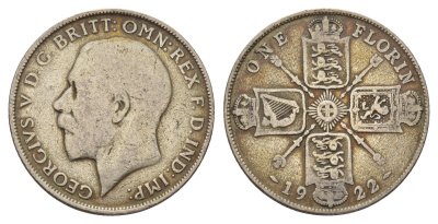Великобритания 2 шиллинга (флорин) 1922 Георг V (1910-1936) KM 817a, Spink 4022 серебро 181-244
