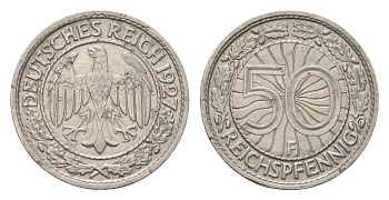 Германия 50 рейхспфеннигов 1927 F KM 49, J. 324 никель 4164-243