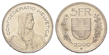 Швейцария 5 франков 2000 B KM 40a.4 медно-никель 4521-1124