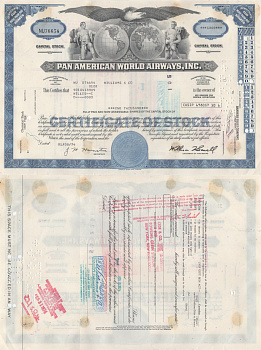 США, Pan American World Airwaysсертификат на 100 акций1974бумага5554-29-2