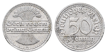 Германия 50 пфеннигов 1922 A KM 27, J. 301 алюминий 4619-1027