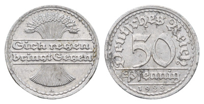Германия 50 пфеннигов 1922 A KM 27, J. 301 алюминий 4619-1027