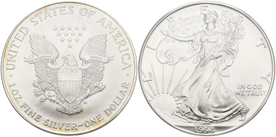 США 1 доллар 1994 шагающая свобода KM 273 серебро UNC 06-244-42