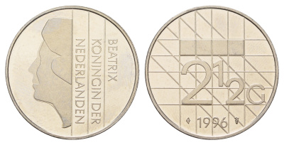 Нидерланды 2 1/2 гульдена 1996 Беатрикс (1980-2013), редкий год KM 206 никель UNC 4367-715
