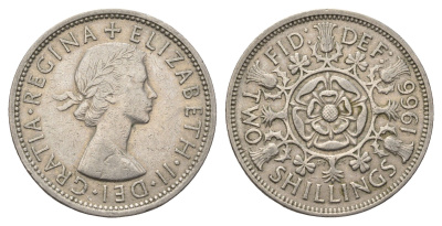 Великобритания 2 шиллинга (флорин) 1966 Елизавета II (1952-2022) KM 906, Spink 4146 медно-никель 4692-422