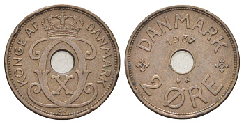 Дания 2 эре 1937 N, Кристиан X (1912-1947) KM 827 бронза 4701-851