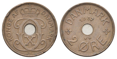 Дания 2 эре 1937 N, Кристиан X (1912-1947) KM 827 бронза 4701-851