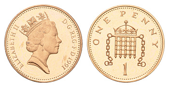 Великобритания 1 пенни 1991 Елизавета II (1952-2022) KM 935, Spink 4381 (B3) бронза PROOF 4044-435