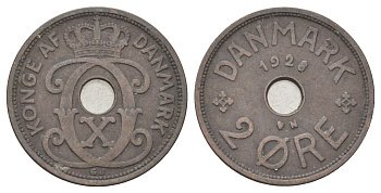 Дания 2 эре 1928 N, Кристиан X (1912-1947) KM 827 бронза 4701-712